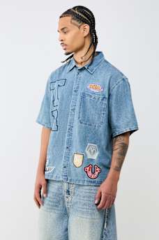 DENIM LOGO PATCHWORK SHIRT