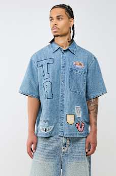 DENIM LOGO PATCHWORK SHIRT