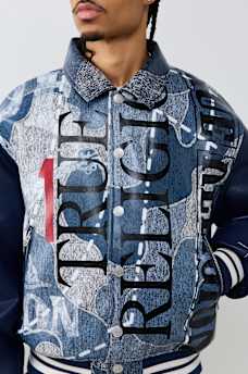 NO. 1 LOGO DENIM PRINT BOMBER JACKET
