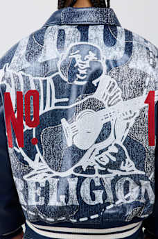 NO. 1 LOGO DENIM PRINT BOMBER JACKET