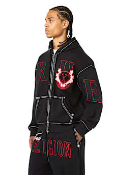 STENCIL LOGO BIG T BOXY ZIP-UP HOODIE