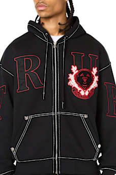 STENCIL LOGO BIG T BOXY ZIP-UP HOODIE