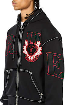STENCIL LOGO BIG T BOXY ZIP-UP HOODIE