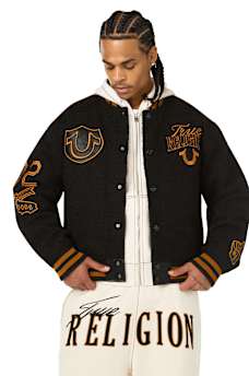 RETRO BOUCL&Eacute; VARSITY JACKET