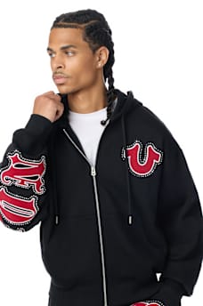 SCRIPT PATCH BOXY ZIP UP HOODIE