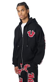 SCRIPT PATCH BOXY ZIP UP HOODIE