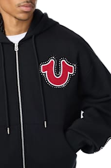 SCRIPT PATCH BOXY ZIP UP HOODIE