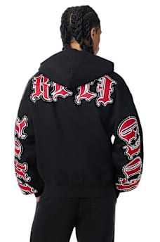 SCRIPT PATCH BOXY ZIP UP HOODIE