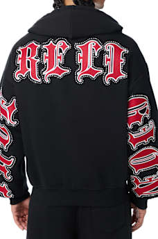 SCRIPT PATCH BOXY ZIP UP HOODIE