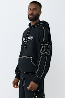 MESH PANEL BIG T CARGO HOODIE, image 3