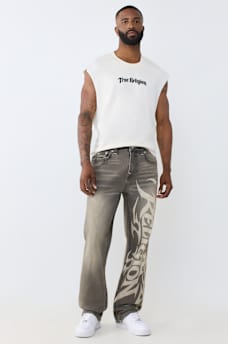 BOBBY TRIBAL LOGO FLAP BAGGY JEAN 32"