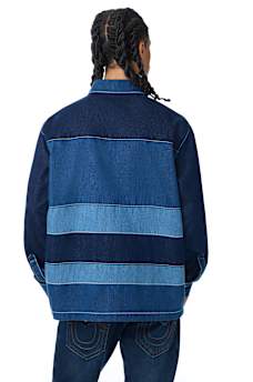 LONG SLEEVE DENIM STRIPED RUGBY POLO SHIRT
