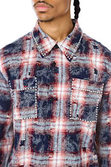 BLEACH EFFECT PLAID SHIRT