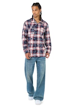 BLEACH EFFECT PLAID SHIRT