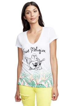 TROPICAL PARADISE FADE DEEP V TEE