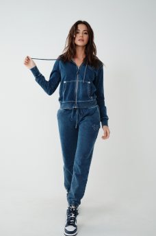 INDIGO BIG T ZIP HOODIE