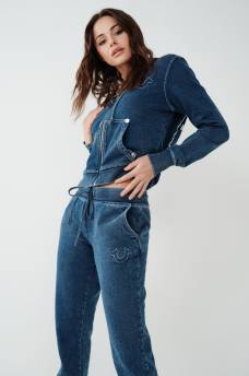 INDIGO BIG T ZIP HOODIE