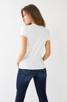 CRYSTAL HORSESHOE LOGO V NECK TEE