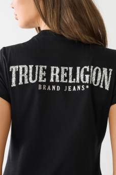 T-SHIRT &Agrave; ENCOLURE EN V AVEC LOGO TRUE RELIGION EN CRISTAUX