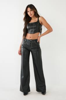 LEILA FAUX LEATHER HIGH RISE WIDE LEG PANT, image 2