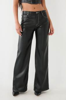 LEILA FAUX LEATHER HIGH RISE WIDE LEG PANT, image 3