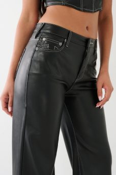 LEILA FAUX LEATHER HIGH RISE WIDE LEG PANT, image 4