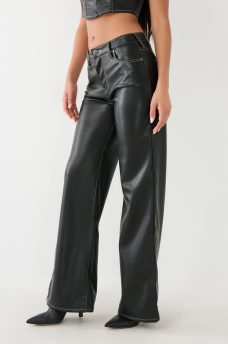 LEILA FAUX LEATHER HIGH RISE WIDE LEG PANT, image 5