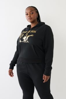 METALLIC BUDDHA LOGO FLEECE HOODIE, image 3