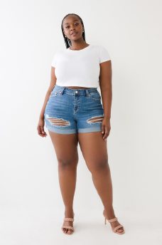 PLUS JENNIE DISTRESSED ROLLED SHORT , image 2