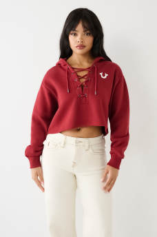 LACE UP LOGO CROP HOODIE
