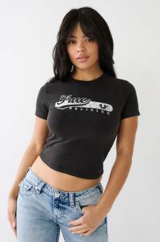 FADED TRUE RELIGION LOGO BABY TEE, image 1