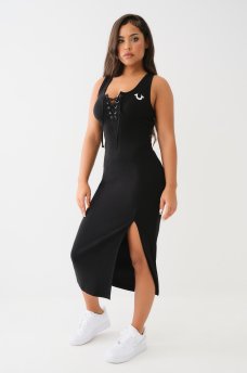 HORSESHOE LOGO LACE UP MIDI DRESS, image 1