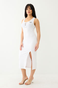 HORSESHOE LOGO LACE UP MIDI DRESS, image 5