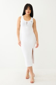 HORSESHOE LOGO LACE UP MIDI DRESS, image 1