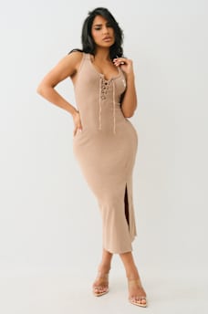HORSESHOE LOGO LACE UP MIDI DRESS, image 3