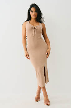 HORSESHOE LOGO LACE UP MIDI DRESS, image 1