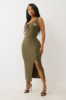 HORSESHOE LOGO LACE UP MIDI DRESS, image 3