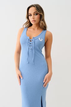HORSESHOE LOGO LACE UP MIDI DRESS, image 4