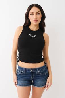 EMBROIDERED RUCHED RIB TANK, image 1