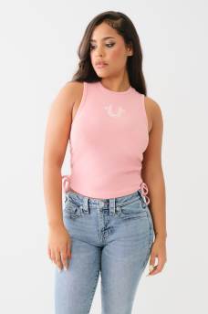EMBROIDERED RUCHED RIB TANK, image 2