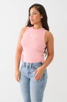 EMBROIDERED RUCHED RIB TANK, image 3
