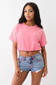 EMBROIDERED CROP BUBBLE TOP