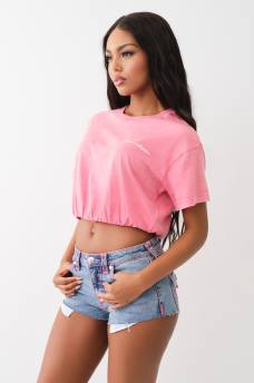 EMBROIDERED CROP BUBBLE TOP