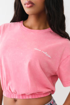 EMBROIDERED CROP BUBBLE TOP