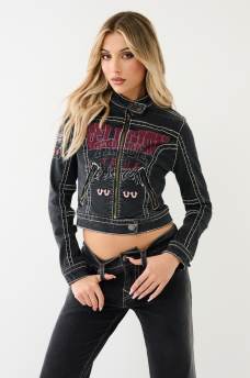 TRUE RELIGION GRAPHIC CROP DENIM JACKET 