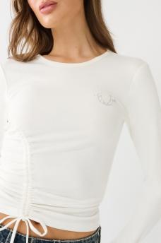 CAMISETA BABY FRUNCIDA CON HERRADURA EN CRISTALES, image 2