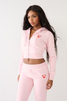 BIG T LOGO ZIP CROP HOODIE, image 3