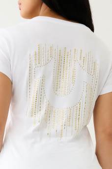 STUDDED HORSESHOE V NECK TEE
