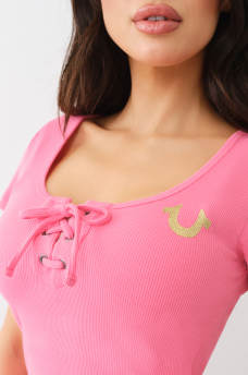 GLITTER HORSESHOE LACE UP TEE, image 2