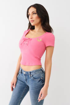 GLITTER HORSESHOE LACE UP TEE, image 3